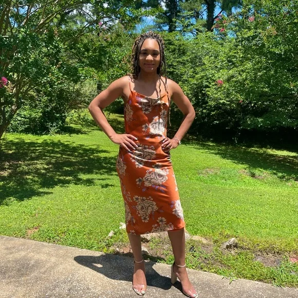 Long Orange Floral Dress from Lizard Thicket